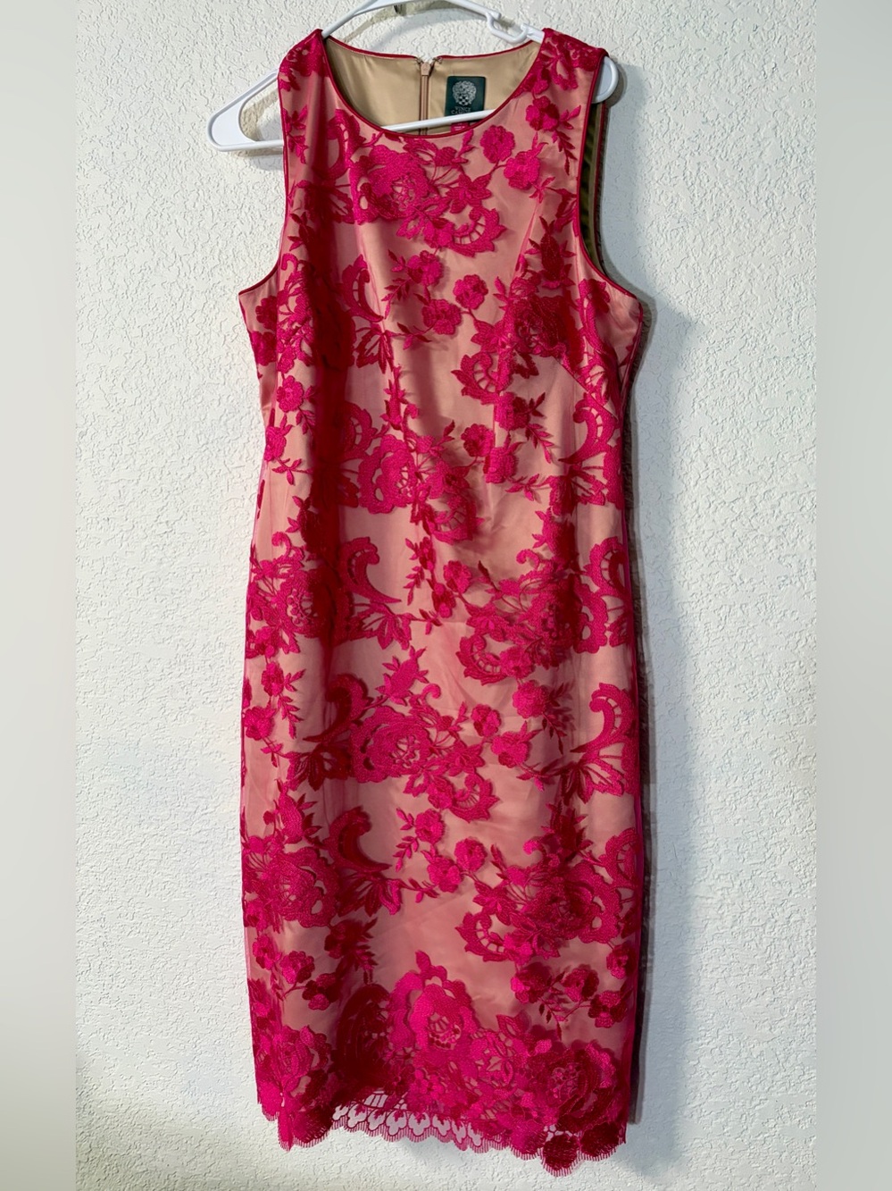 Vince Camuto Fuchsia Floral Embroidered Lace Midi Sheath Dress size 14